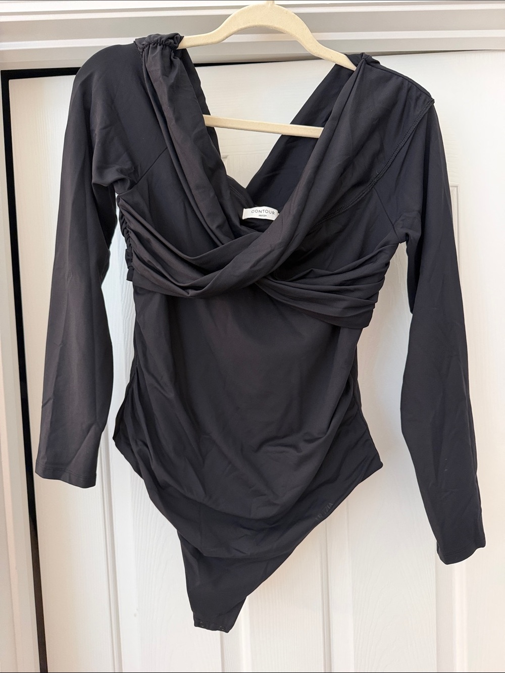 Aritzia Black Draped Long-Sleeve Bodysuit